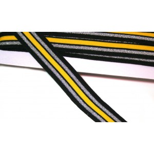 1m elastisches Streifenband 30mm gelb/schwarz/silberglitzer
